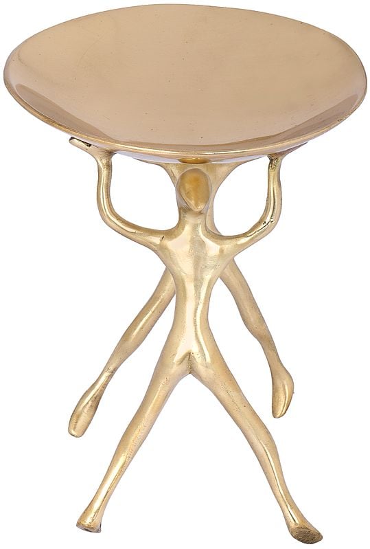Exotic India Round Tray Supported By Human Figures 