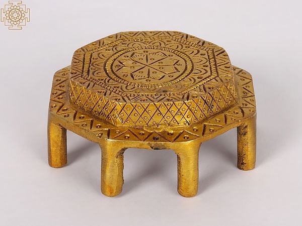 Exotic India Rounded Octagonal Ritual Brass Chowki