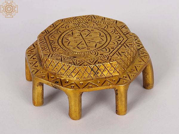 exotic india Rounded Octagonal Ritual Brass Chowki 