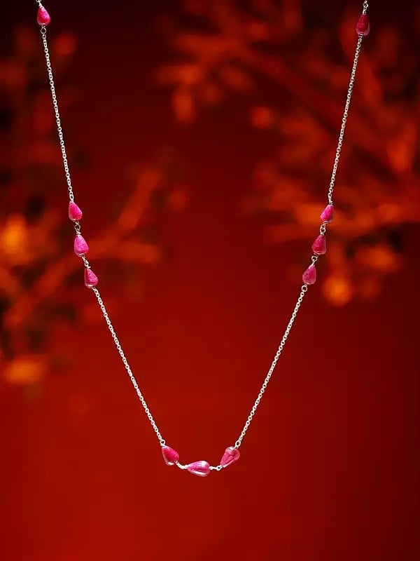 Exotic India Ruby Drops Long Necklace 