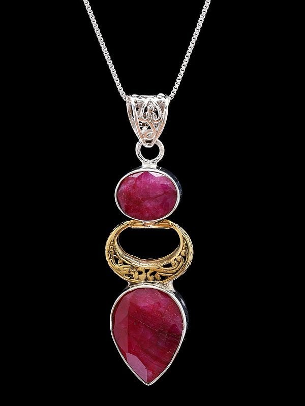 Exotic India Ruby Gemstone Sterling Silver Pendant 