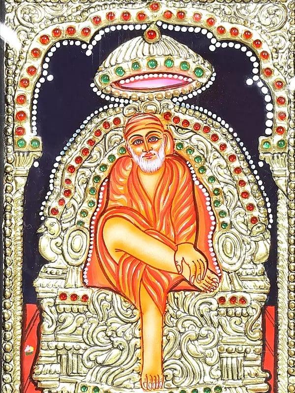 Exotic India Sai Baba | Framed Tanjore Painting
