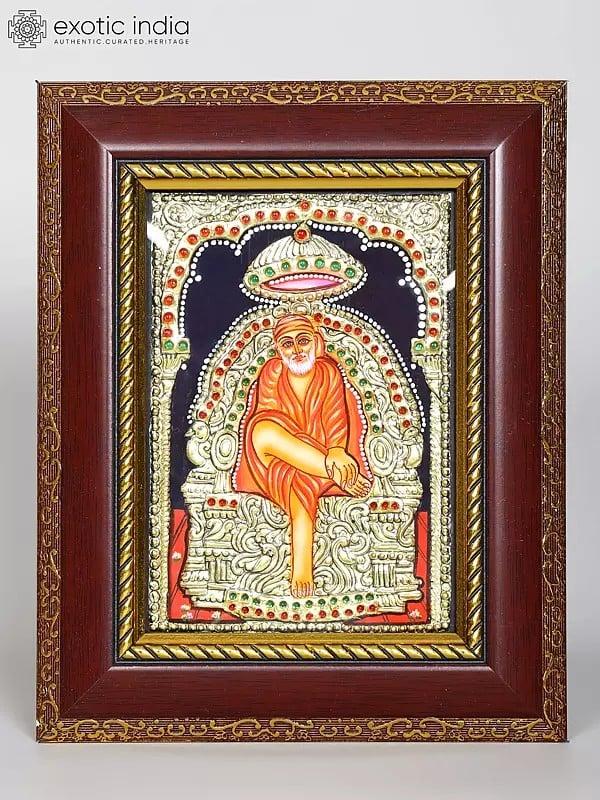 exotic india Sai Baba | Framed Tanjore Painting