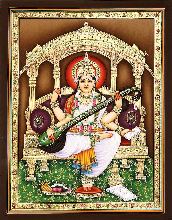 exotic india Scarlet-Haloed Devi Sarasvati