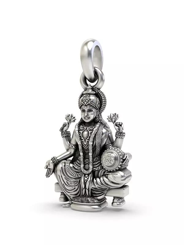 Exotic India Seated Goddess Lakshmi Silver Pendant 
