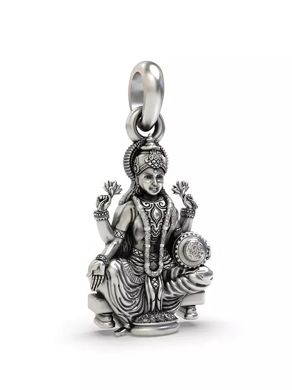 Exotic India Seated Goddess Lakshmi Silver Pendant 
