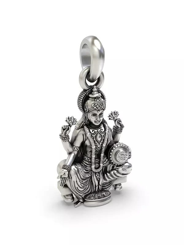Exotic India Seated Goddess Lakshmi Silver Pendant 
