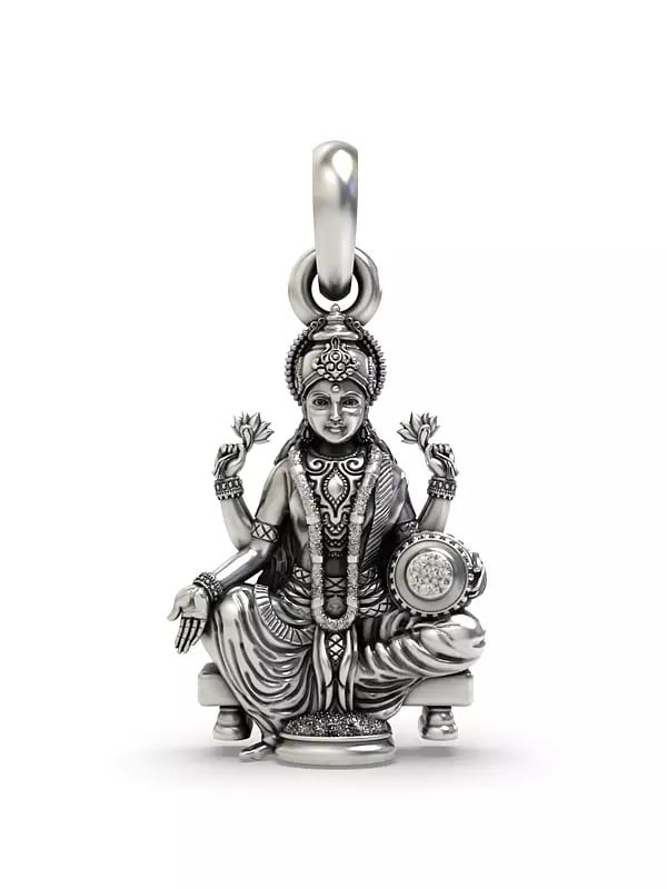 exotic india Seated Goddess Lakshmi Silver Pendant 