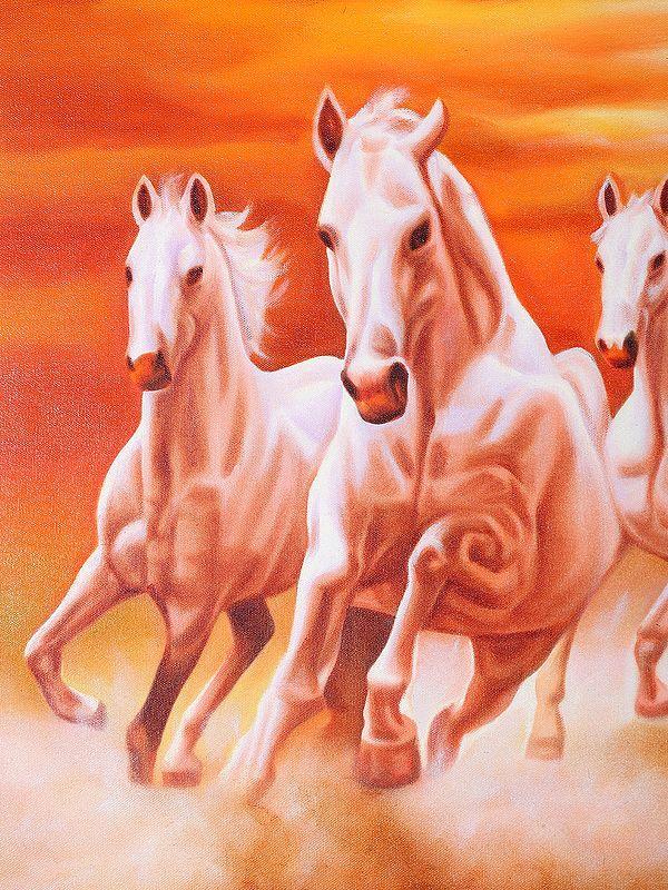 Exotic India Seven Running Horses | Oil Painting 