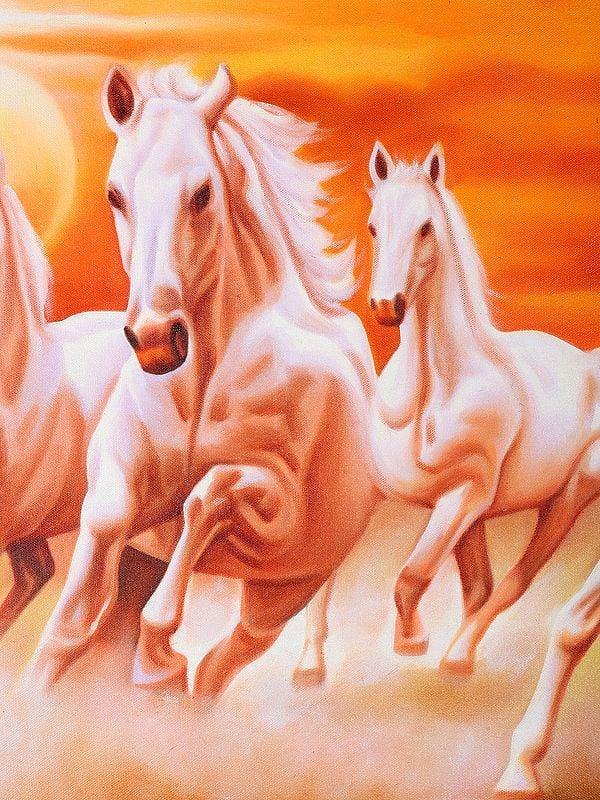 Exotic India Seven Running Horses | Oil Painting 