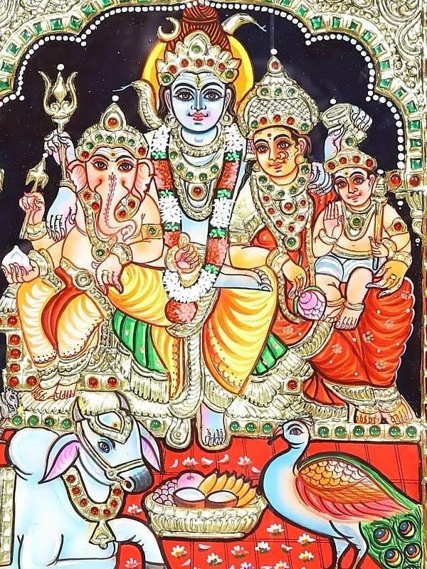 Exotic India Shiva Family | Framed Tanjore Painting