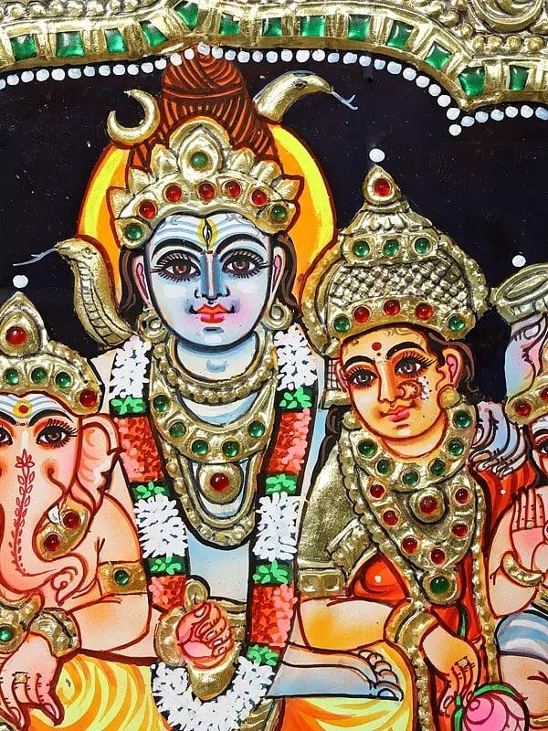 Exotic India Shiva Family | Framed Tanjore Painting