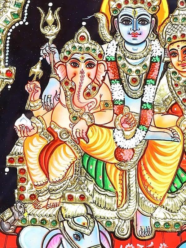 Exotic India Shiva Family | Framed Tanjore Painting