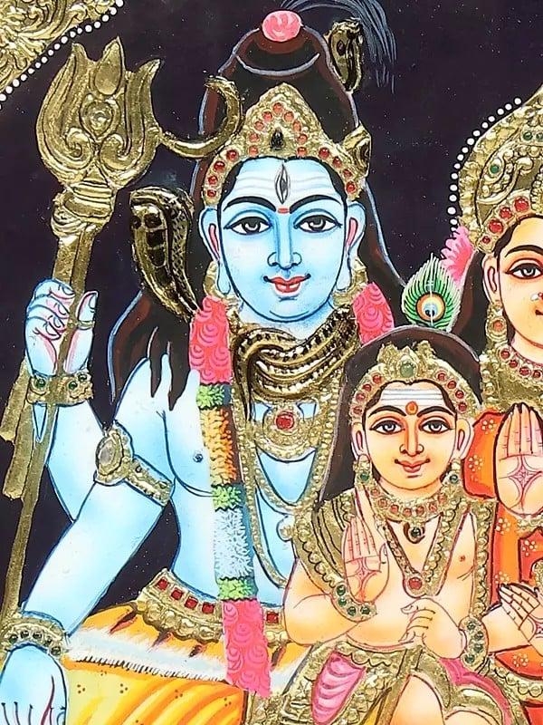Exotic India Shiva Family | Framed Tanjore Painting