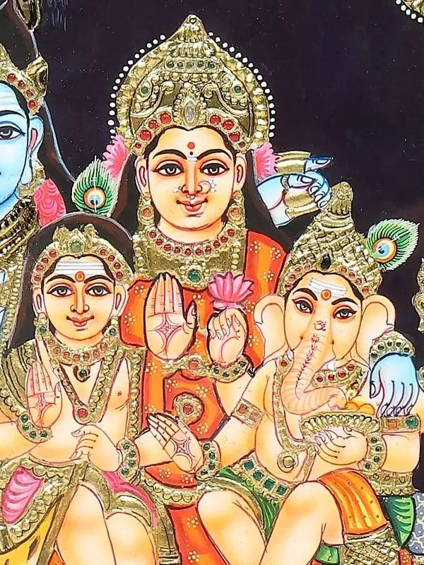 Exotic India Shiva Family | Framed Tanjore Painting