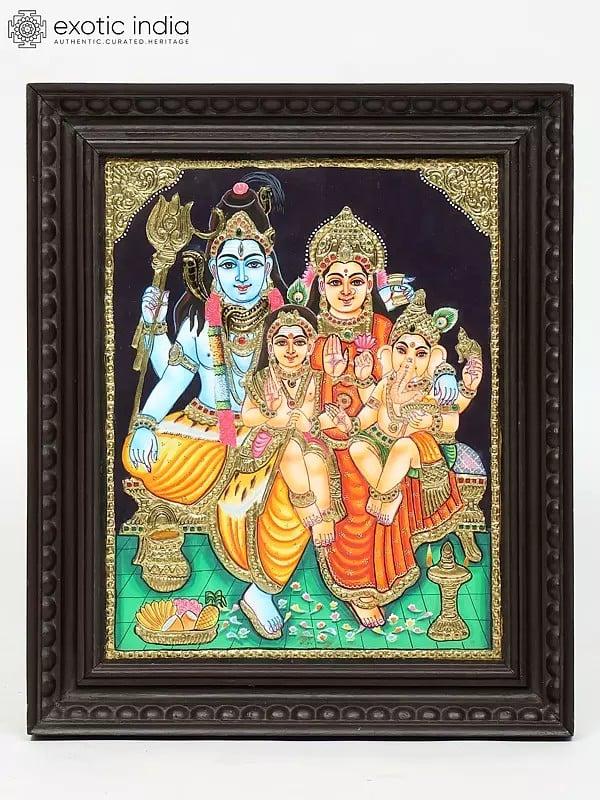 exotic india Shiva Family | Framed Tanjore Painting 