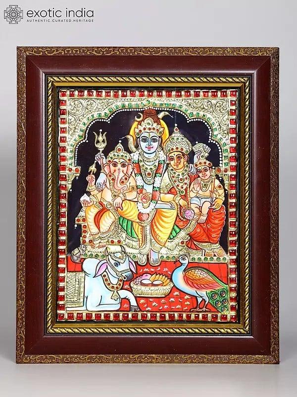 exotic india Shiva Family | Framed Tanjore Painting