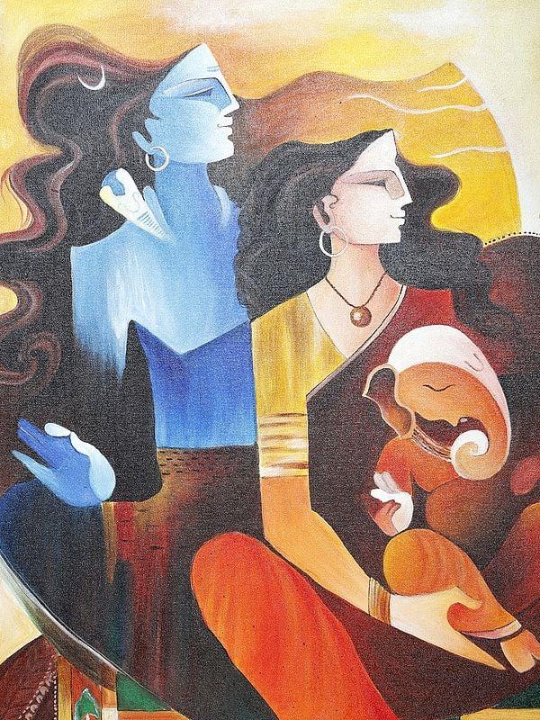 Exotic India Shiva Family Oil Painting On Canvas