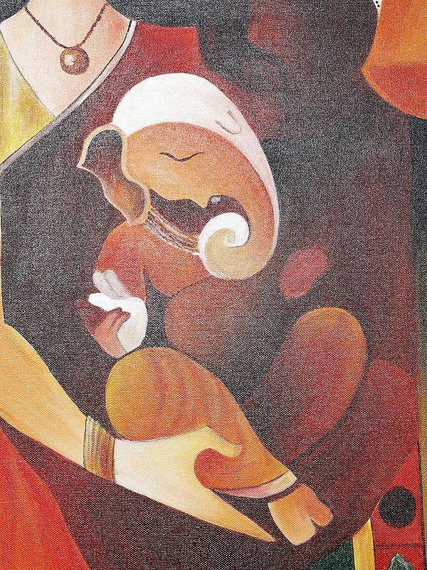Exotic India Shiva Family Oil Painting On Canvas