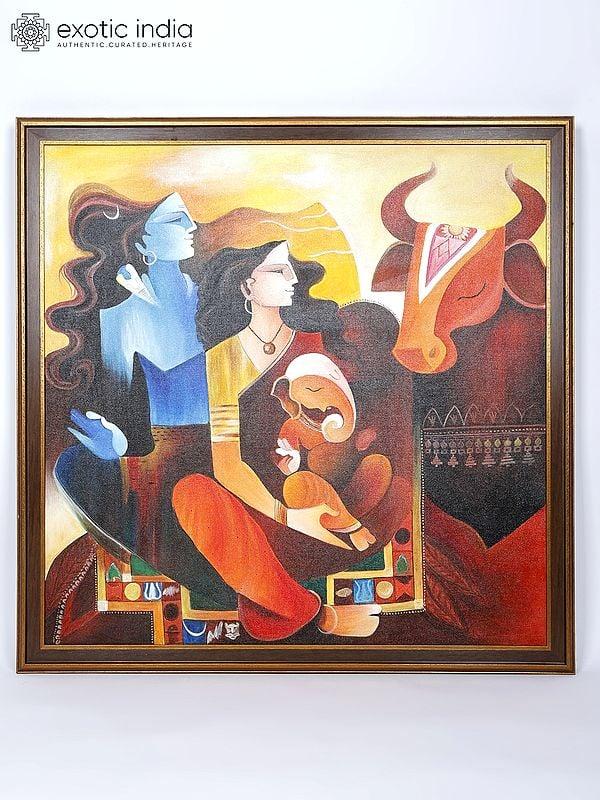 exotic india Shiva Family Oil Painting on Canvas 