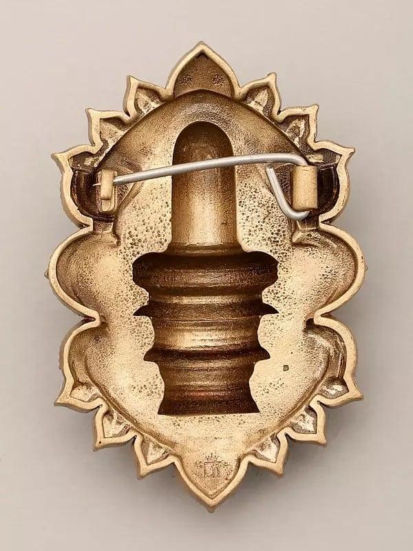 Exotic India Shiva Linga Carved Brass Brooch 