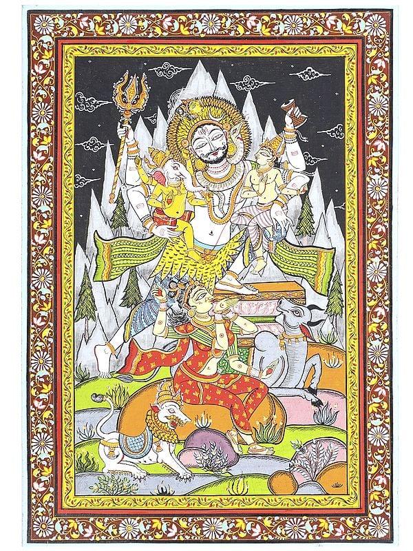 exotic india Shiva Parivar | Pattachitra Painting