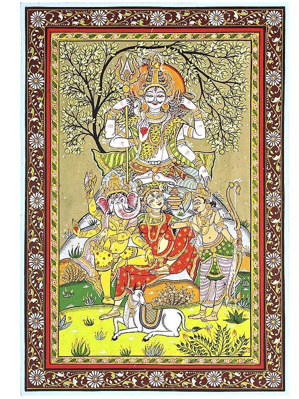exotic india Shiva Parivar | Pattachitra Painting