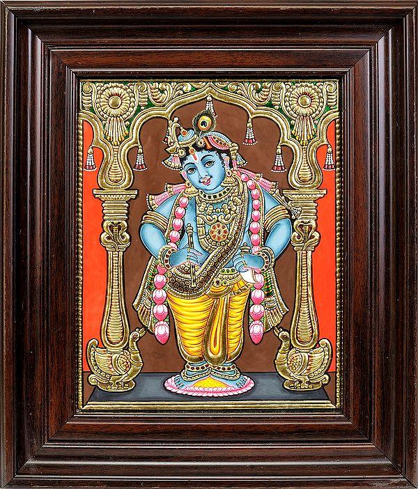 exotic india Shri Krishna Framed Tanjore Painting 