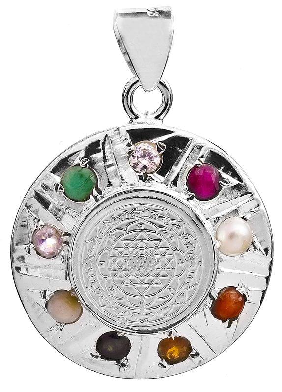 exotic india Shri Yantra Pendant with Navaratna 