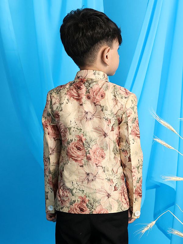 Exotic India Silk Blend Flower Print Jodhpuri Coat 