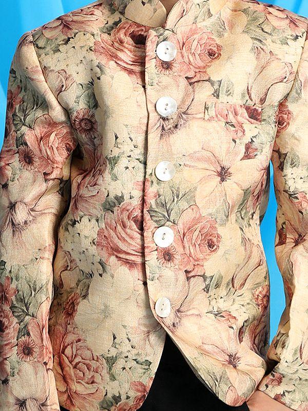 Exotic India Silk Blend Flower Print Jodhpuri Coat 