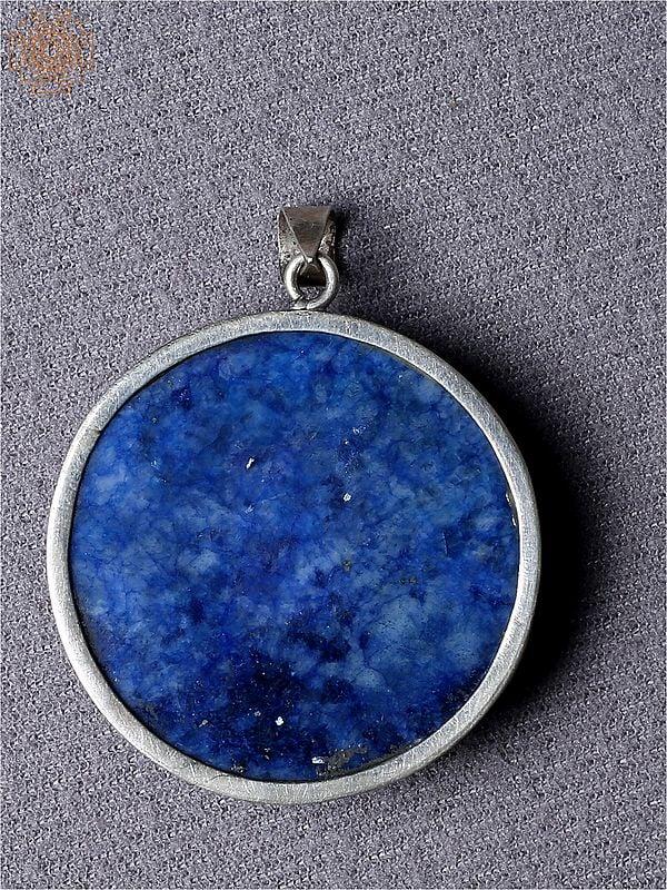 Exotic India Silver Blue Round Pendant