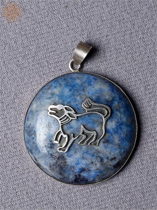 exotic india Silver Blue Round Pendant