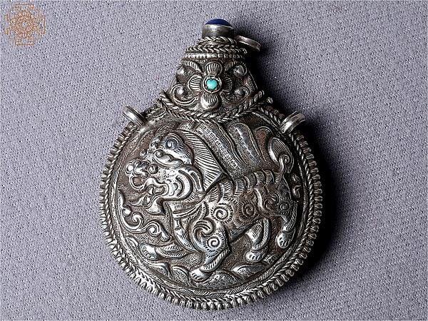 Exotic India Silver Lion Snuff Pendant 