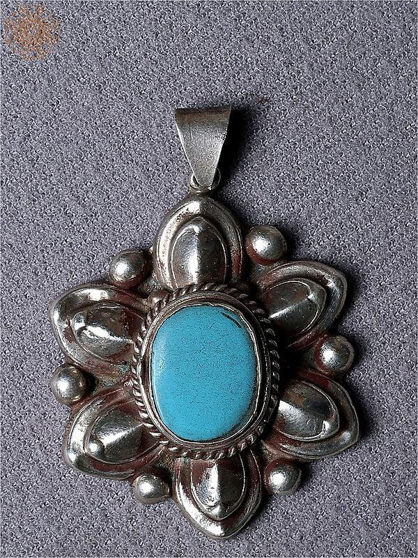 exotic india Silver Lotus Flower Pendant