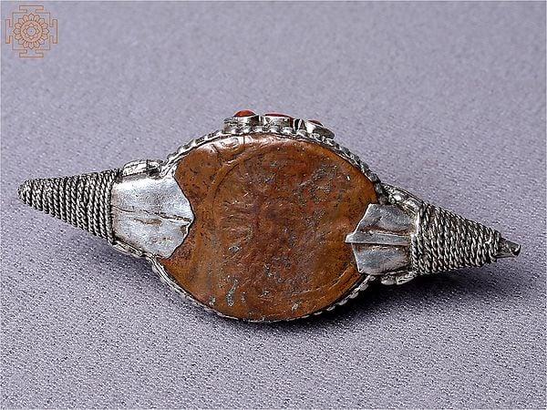 Exotic India Silver Tibetan Red Stone Pendant
