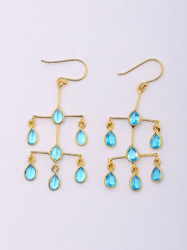 Exotic India Sky Blue Topaz Chandelier Earrings 