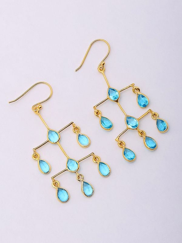 Exotic India Sky Blue Topaz Chandelier Earrings 