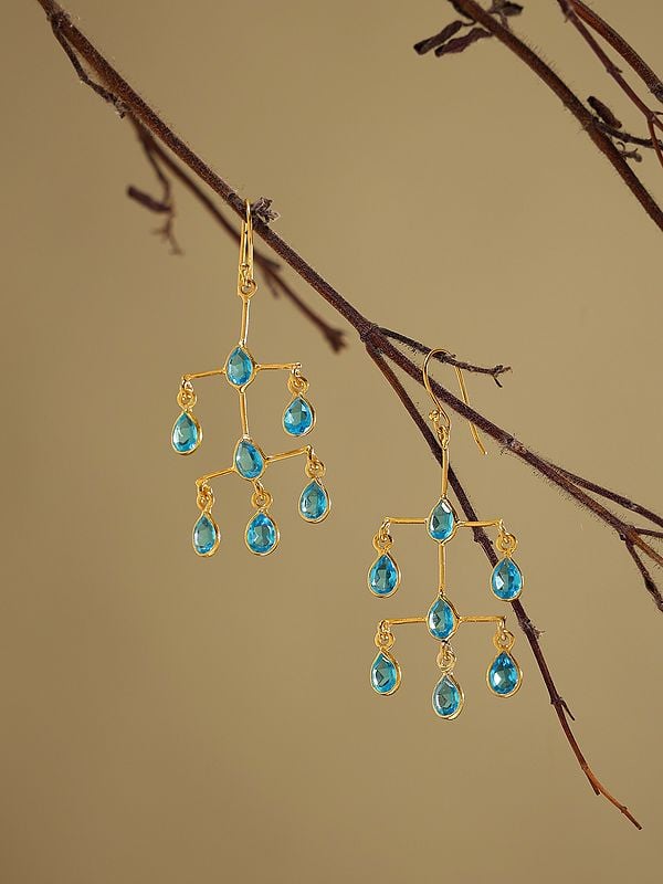 Exotic India Sky Blue Topaz Chandelier Earrings 
