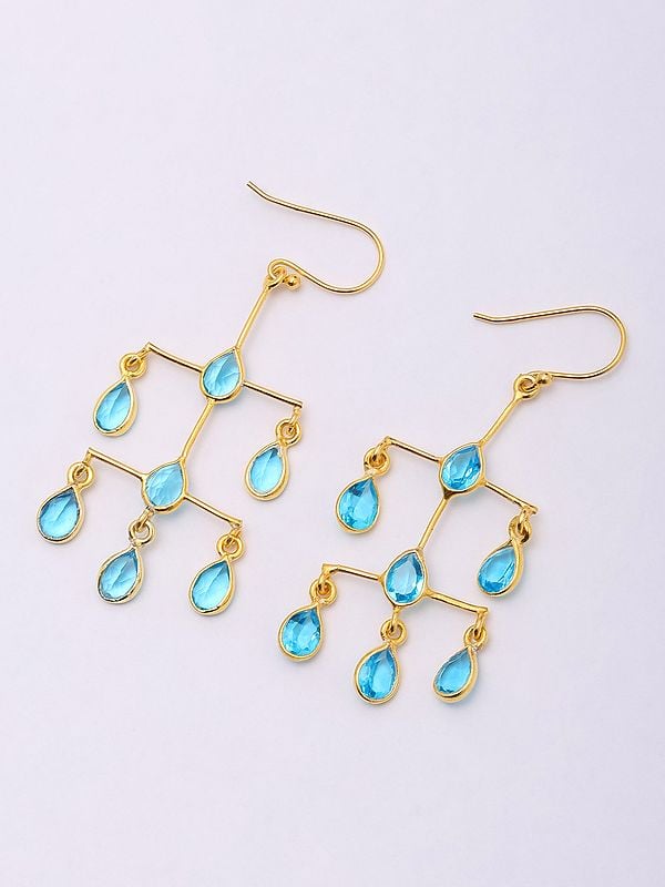 exotic india Sky Blue Topaz Chandelier Earrings 