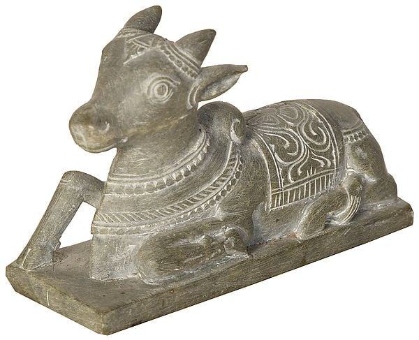 exotic india Small Nandi Statue Carved in Stone 