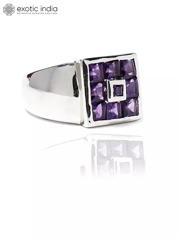 Exotic India Square Cut Amethyst Gemstone Ring 