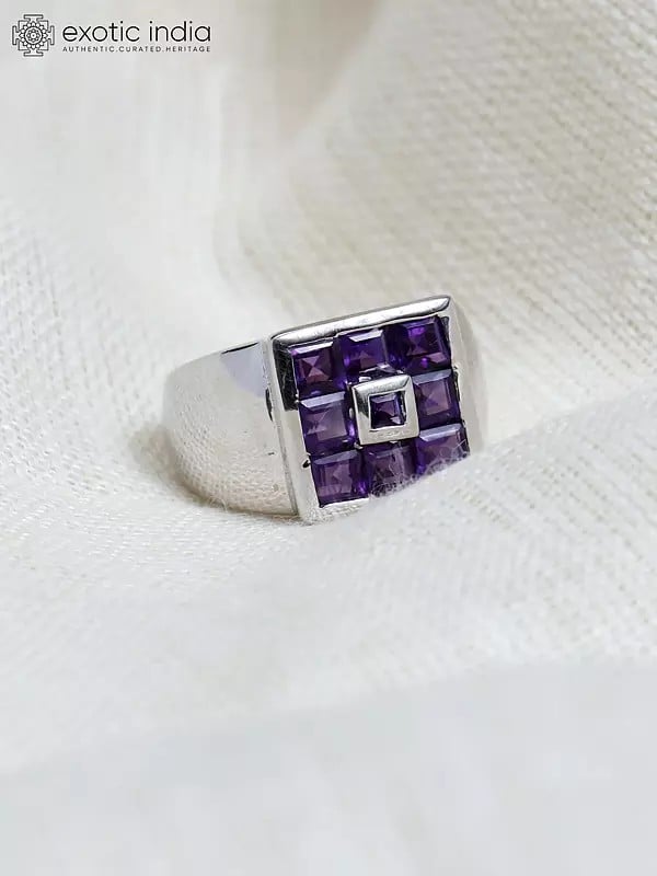 Exotic India Square Cut Amethyst Gemstone Ring 