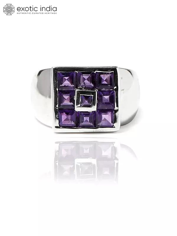 exotic india Square Cut Amethyst Gemstone Ring 