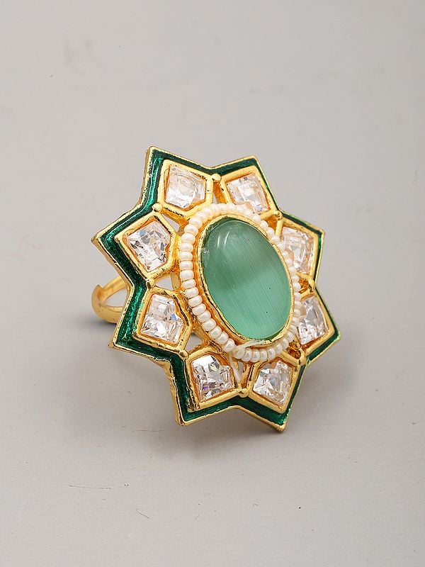 Exotic India Star Design Ring With Stone And Beads 