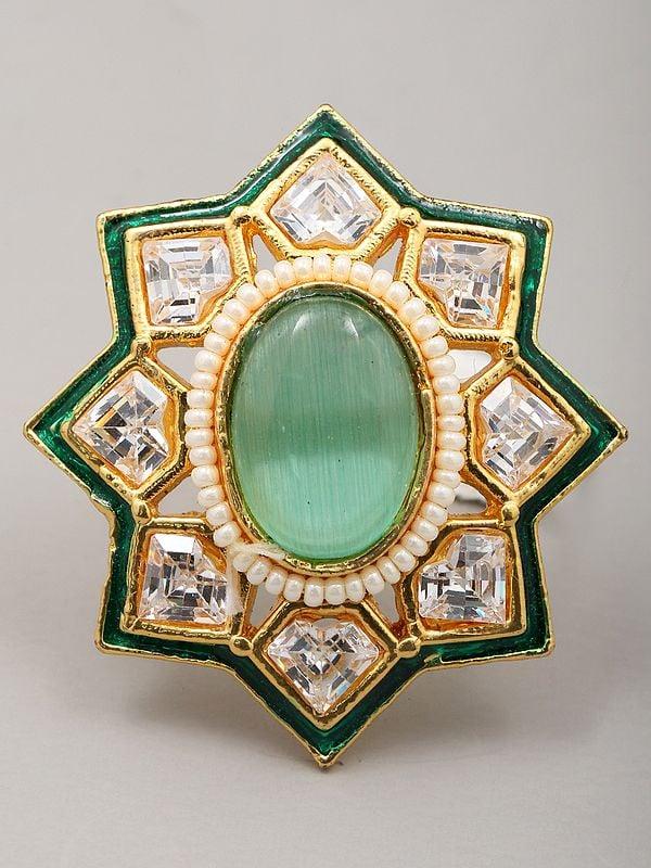 Exotic India Star Design Ring With Stone And Beads 