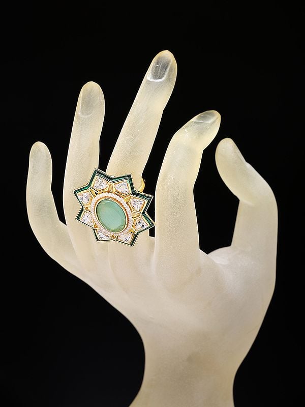 Exotic India Star Design Ring With Stone And Beads 