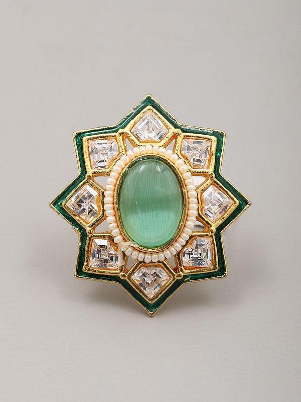 exotic india Star Design Ring with Stone and Beads 
