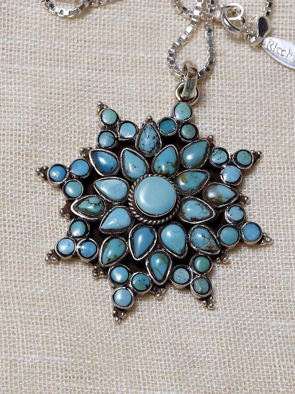 Exotic India Star Design Turquoise Pendant 
