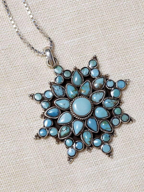 Exotic India Star Design Turquoise Pendant 